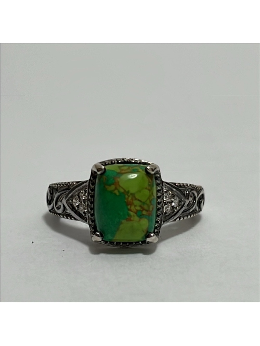 Green Mojave Turquoise and Diamond Ring - Sterling Silver